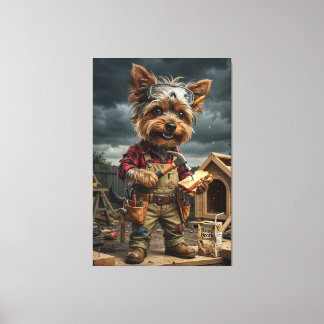 Grappige Yorkie Bouwvakker Poster – Speels Canvas Afdruk
