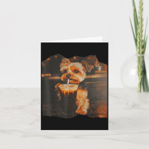 Grappige yorkie drinkt ijskoude koffie schattige h kaart