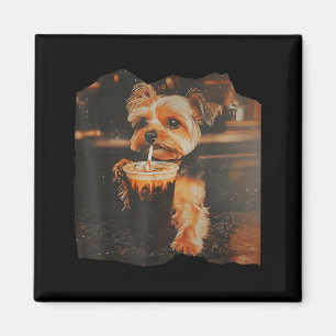 Grappige Yorkie Drinkt IJskoude Koffie Schattige H Magneet