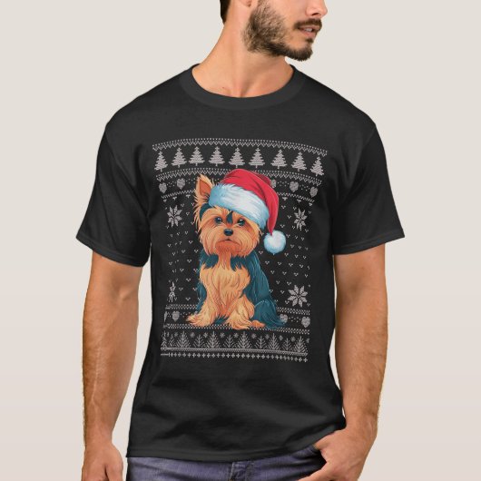 Grappige Yorkie Hond Lelijke Kersttrui Kerstman Ke T-shirt (Voorkant)