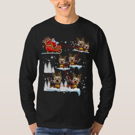 Grappige Yorkie Kerstmis Pyjama Santa Reindeer T-shirt (Voorkant)