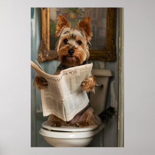Grappige Yorkshire Terrier Badkamer Print, Hond Poster