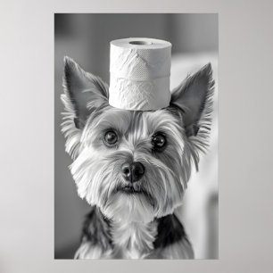 Grappige Yorkshire Terrier Badkamer Print, Toilet Poster