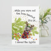 Grappige Yorkshire Terrier heeft de kerstverlichti Feestdagenkaart (Staand voorkant)