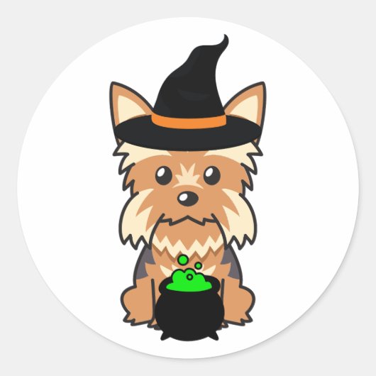 Grappige Yorkshire terrier hond is een heks Ronde Sticker (Voorkant)