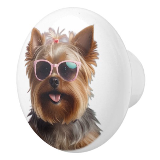 Grappige Yorkshire Terriër met zonnebril Keramische Knop (Rechts)