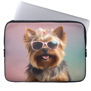 Grappige Yorkshire Terriër met zonnebril Laptop Sleeve