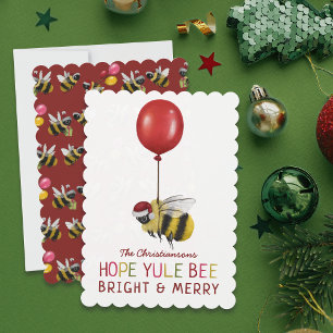 Grappige Yule Bee Vrolijk en Helder Kerstmis Feestdagenkaart
