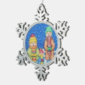 grappige zangeressen in de sneeuw op kerst tin sneeuwvlok ornament (Rechts)