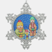 grappige zangeressen in de sneeuw op kerst tin sneeuwvlok ornament (Voorkant)