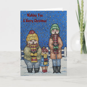 grappige zangeressen in de sneeuwkerst feestdagen kaart