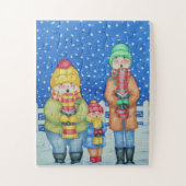 grappige zangeressen in de sneeuwkerst - kinderen legpuzzel (Verticaal)