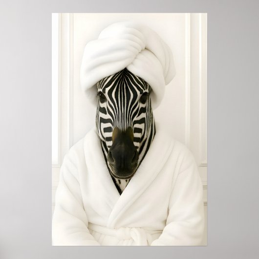 Grappige zebra-badkamerprint, zebra in badjas poster (Voorkant)