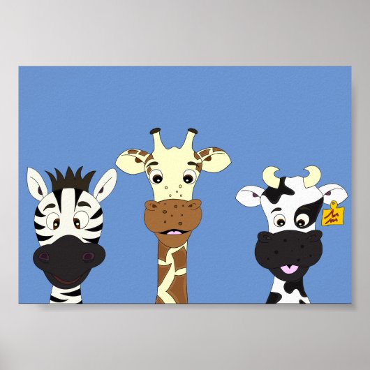 Grappige zebra giraf koe cartoon kinderposter poster (Voorkant)