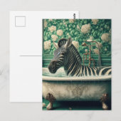 Grappige Zebra in een badkuip Bloemenbadkamer Briefkaart (Voorkant / Achterkant)