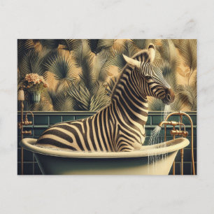 Grappige Zebra in een badkuip Tropische badkamer Briefkaart