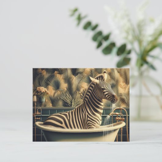 Grappige Zebra in een badkuip Tropische badkamer Briefkaart (Staand voorkant)