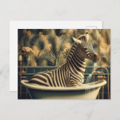 Grappige Zebra in een badkuip Tropische badkamer Briefkaart (Voorkant / Achterkant)