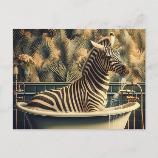 Grappige Zebra in een badkuip Tropische badkamer Briefkaart (Voorkant)