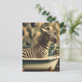 Grappige Zebra in een Clawfoot bad Briefkaart (Staand voorkant)