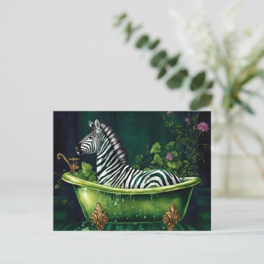 Grappige Zebra in een groen bad Briefkaart (Staand voorkant)