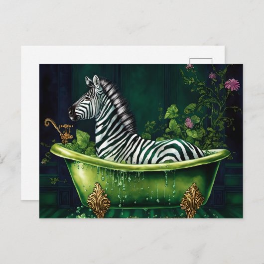 Grappige Zebra in een groen bad Briefkaart (Voorkant / Achterkant)