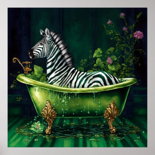 Grappige Zebra in een groen bad Poster