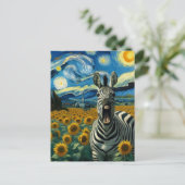Grappige Zebra in faux Van Gogh Zonnebloemenveld Briefkaart (Staand voorkant)