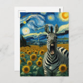 Grappige Zebra in faux Van Gogh Zonnebloemenveld Briefkaart (Voorkant / Achterkant)