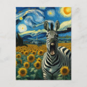 Grappige Zebra in faux Van Gogh Zonnebloemenveld Briefkaart (Voorkant)