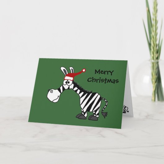 Grappige Zebra in Santa Hat Kerst Cartoon Feestdagen Kaart (Voorkant)