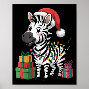 Grappige Zebra Kerstman Hoed Dieren Liefhebbers Le Poster