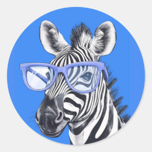 Grappige zebra met blauwe bril Schattig Ronde Sticker