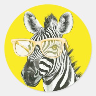 Grappige zebra met gele bril Schattig Ronde Sticker