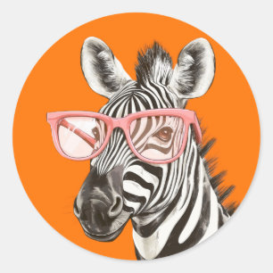 Grappige zebra met oranje bril Schattig Ronde Sticker