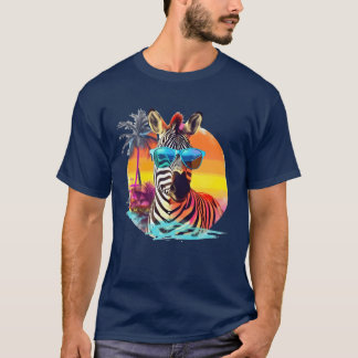 Grappige zebra met zonnebril retro stijl voor jong t-shirt