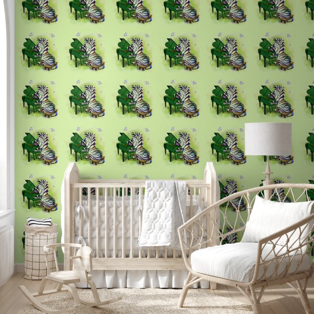 Grappige zebra pianospeler behang (Kinderen)