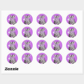 Grappige zebra-ronde sticker met paarse bril (Vel)