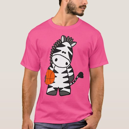 Grappige Zebra spelen basketbal Cartoon T-shirt (Voorkant)