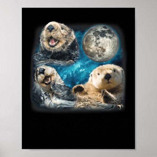 Grappige Zee otters met de Moon Meme Animal voor F Poster (Voorkant)