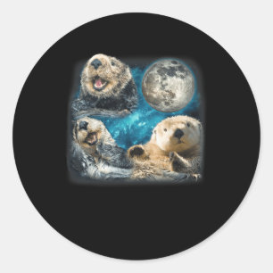 Grappige Zee otters met de Moon Meme Animal voor F Ronde Sticker