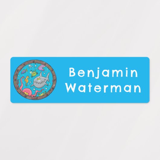 Grappige zee schepsels cartoon gepersonaliseerd labels (Design 1)
