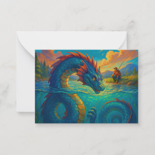 Grappige zee slang spelen met een visser fantasie notitiekaartje