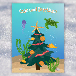 Grappige Zeeen en Groeten Ocean Christmas Tree Fla Feestdagenkaart