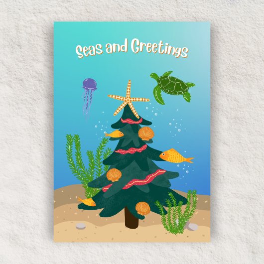 Grappige Zeeen en Groeten Ocean Christmas Tree Fla Feestdagenkaart
