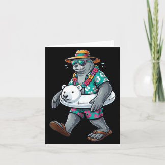 Grappige Zeehond Hawaï lar Beer ol Drijvend Humor Kaart