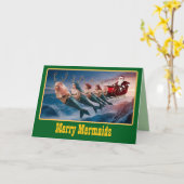 Grappige Zeemeermin Kerstvakantie Kaart (Gele Bloem)