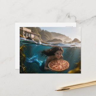 Grappige Zeemeermin Met een Pizza Briefkaart