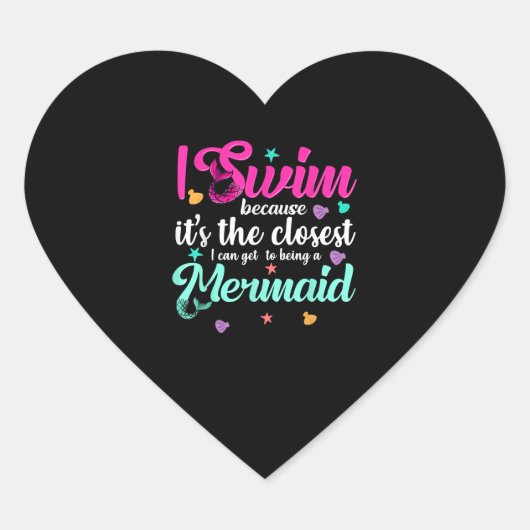 Grappige zeemeermin zwemmen citaat vrouwen en meis hart sticker (Voorkant)