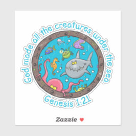 Grappige zeewezens cartoon bijbelvers voor kindere sticker